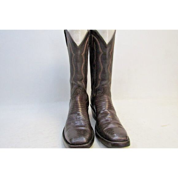Custom Made Mens Size 10 B Narrow Width Brown Leather Teju Lizard Cowboy Boots main image 4